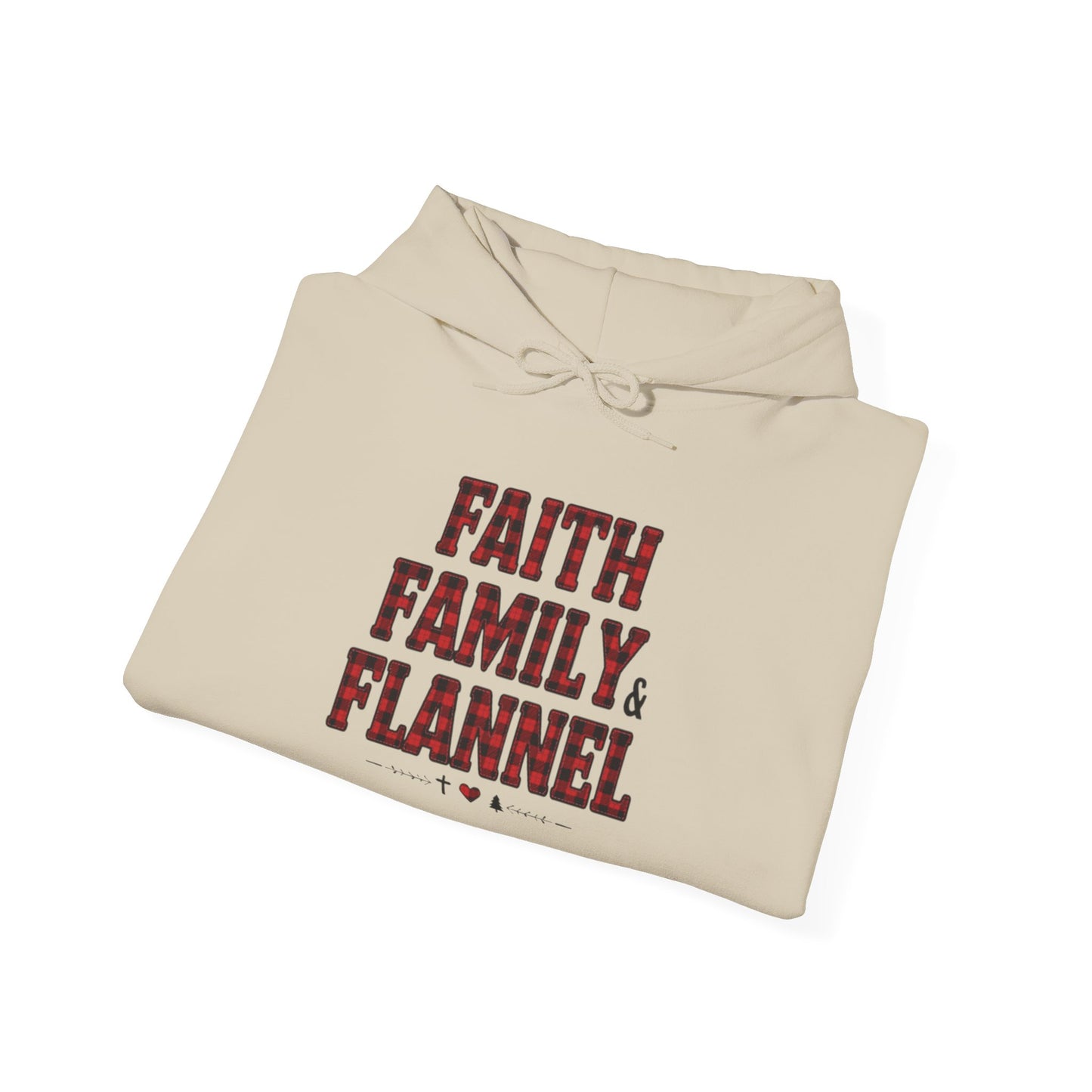 Faith, Family & Flannel Adult Hoodie | Cozy Christian Fall & Holiday Sweatshirt (8 Colors)