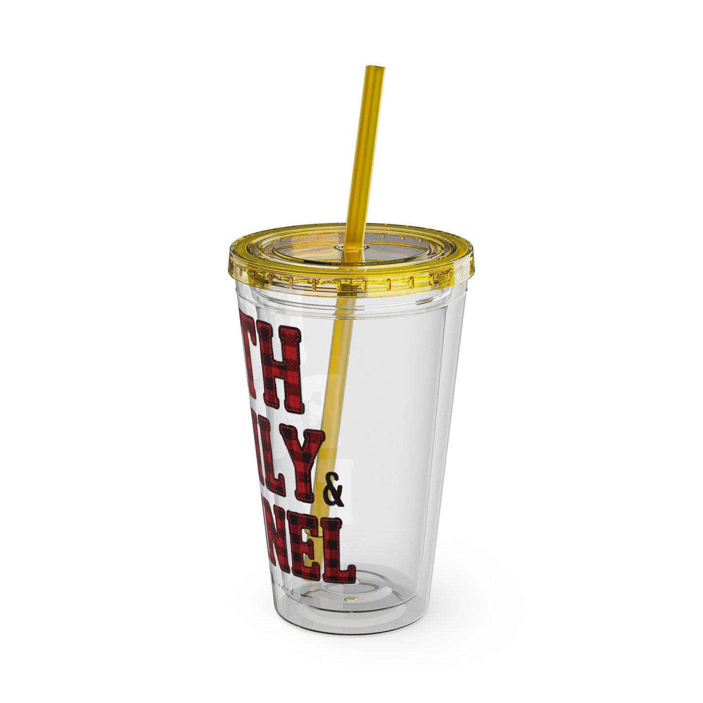 Faith, Family & Flannel Acrylic Tumbler with Straw | Christian Buffalo Plaid Cup (9 Color Options)
