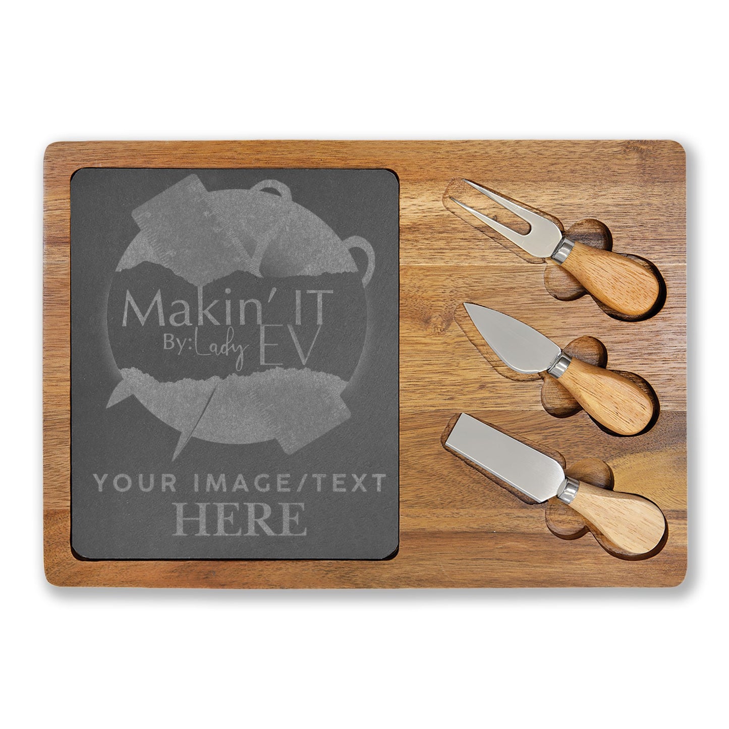 Custom Engraved Charcuterie Board with Slate Insert – Personalized Acacia Serving Board