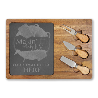 Custom Engraved Charcuterie Board with Slate Insert – Personalized Acacia Serving Board