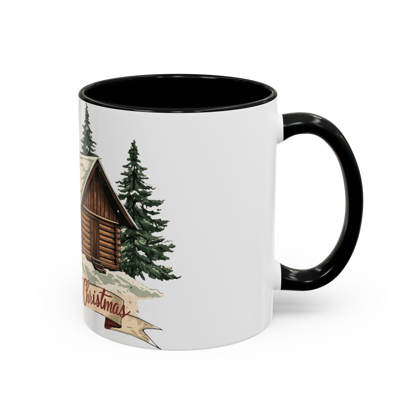Cozy Cabin Christmas Accent Mug | Rustic Holiday Log Cabin Coffee Cup (11oz & 15oz | 8 Color Options for 11oz, 5 for 15oz)