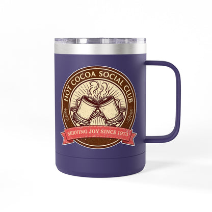 Hot Cocoa Social Club Insulated Coffee Tumbler | Cozy Vintage Mug | Double-Wall Stainless Steel Holiday Drinkware
