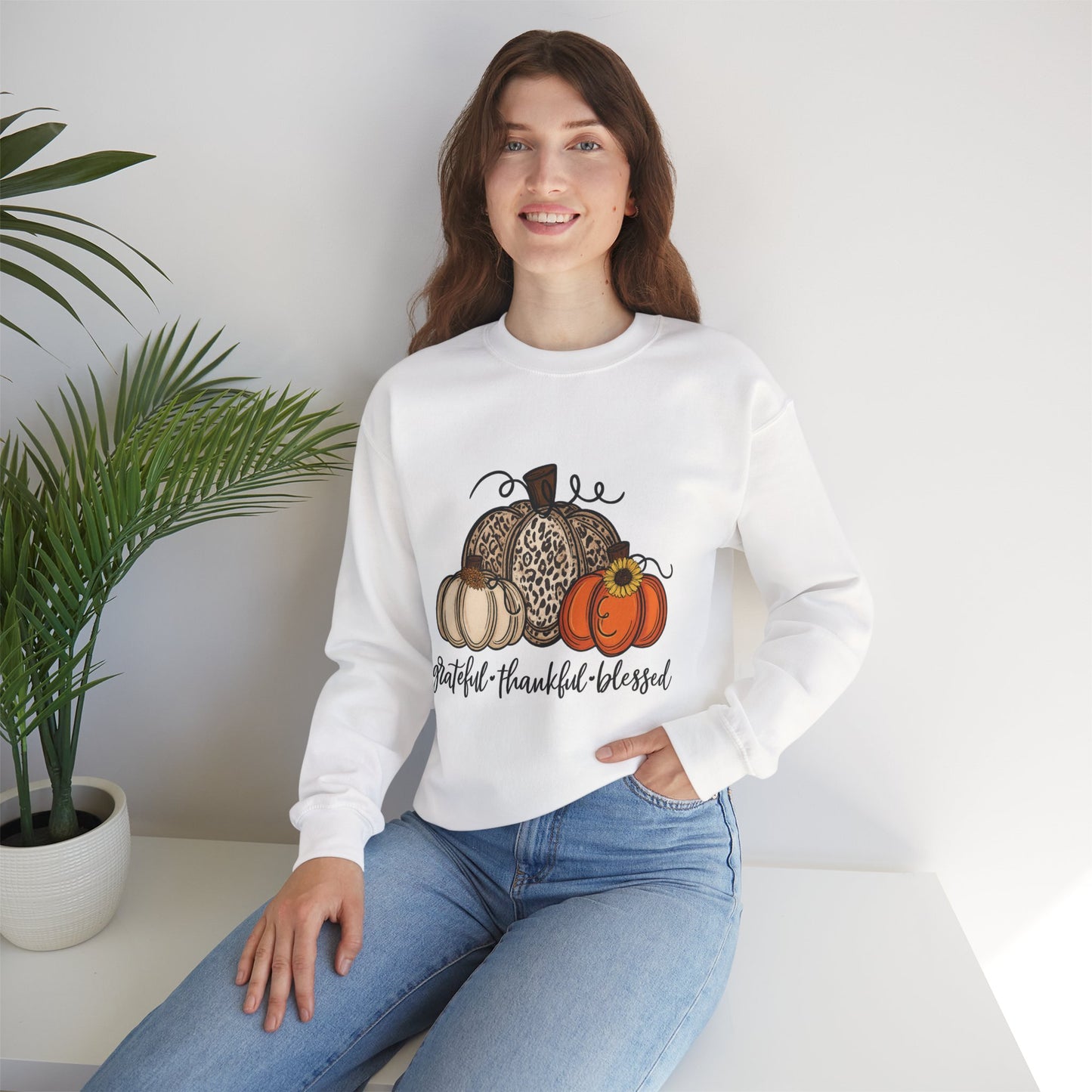 Grateful Thankful Blessed Crewneck Sweatshirt – Fall Faith & Pumpkin Season Pullover (10 Colors)