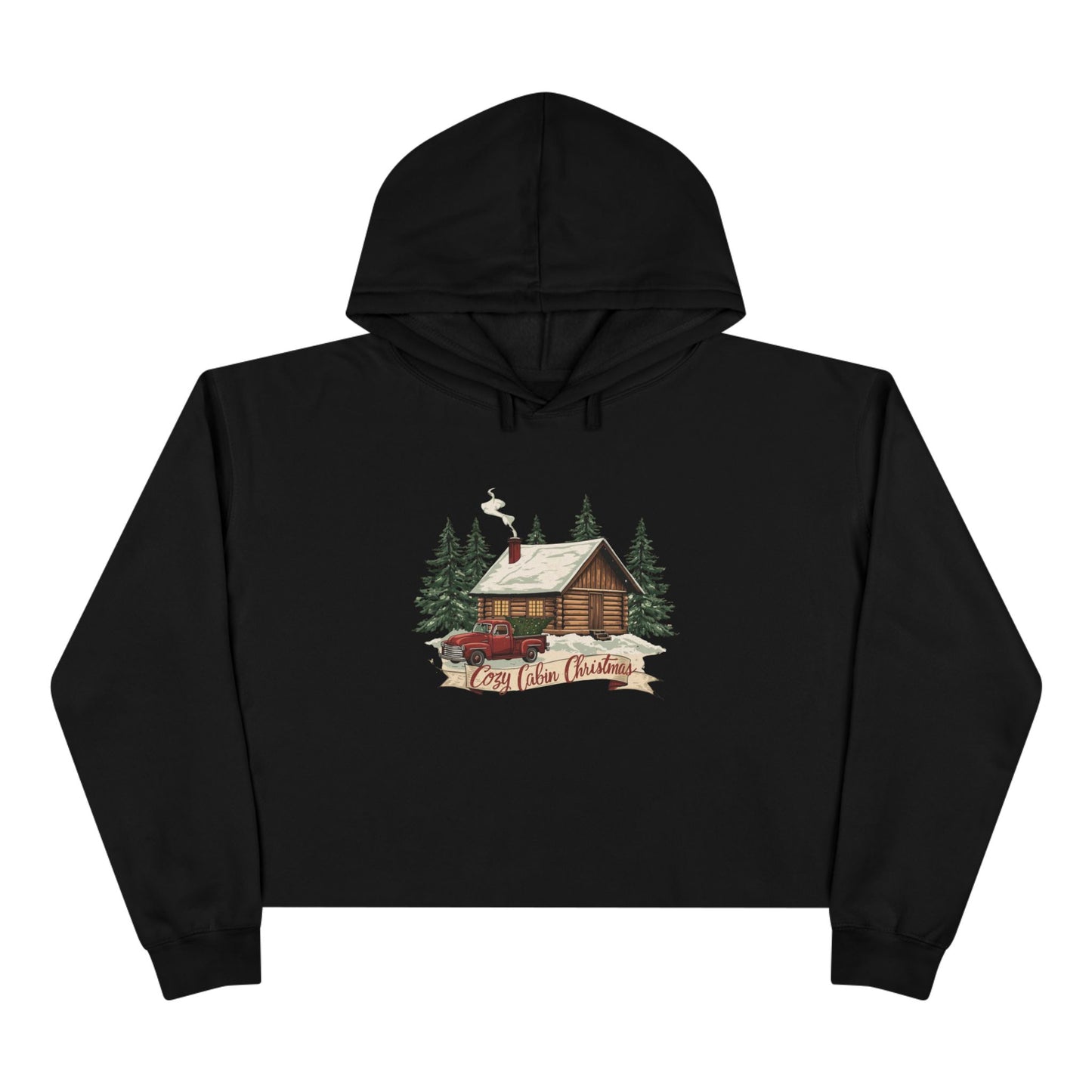 Cozy Cabin Christmas Cropped Hoodie | Rustic Red Truck Holiday Sweatshirt (3 Color Options)