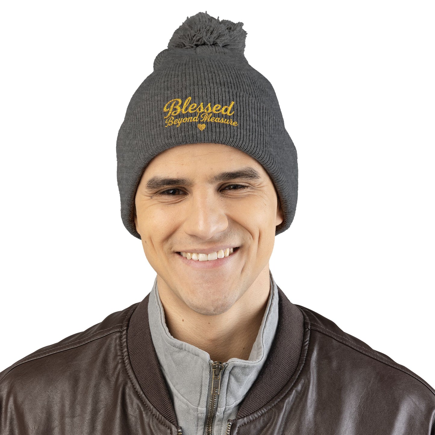 Blessed Beyond Measure Pom Pom Beanie – Embroidered Faith Winter Hat (10 Colors)