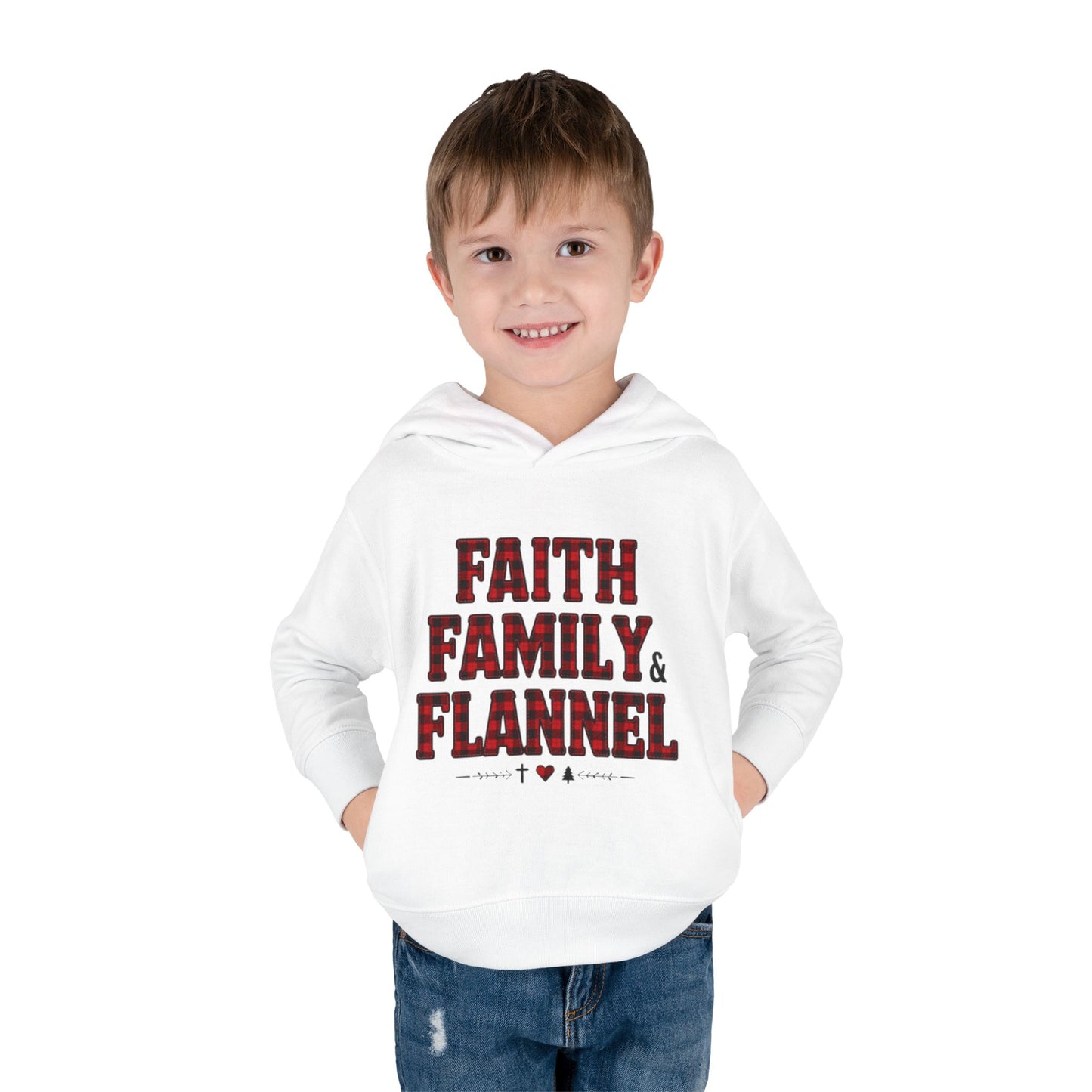 Faith, Family & Flannel Toddler Hoodie | Cozy Christian Fall & Holiday Sweatshirt (15 Colors)