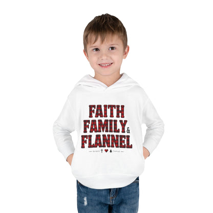 Faith, Family & Flannel Toddler Hoodie | Cozy Christian Fall & Holiday Sweatshirt (15 Colors)