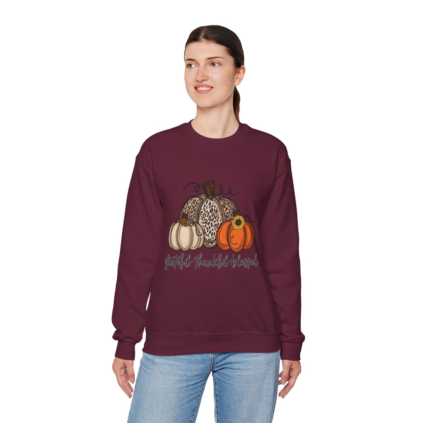Grateful Thankful Blessed Crewneck Sweatshirt – Fall Faith & Pumpkin Season Pullover (10 Colors)