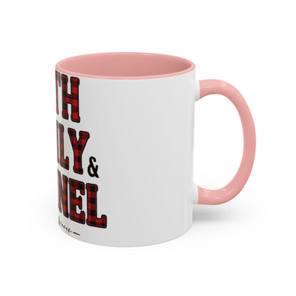 Faith, Family & Flannel Accent Mug | 11oz & 15oz Christian Coffee Cup (Multiple Colors)