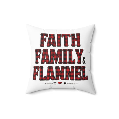 Faith, Family & Flannel Square Throw Pillow | Rustic Plaid Farmhouse Décor (4 Sizes)