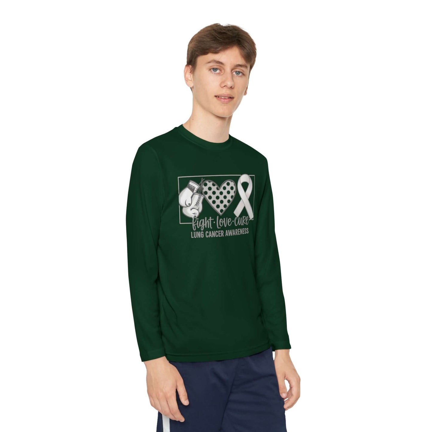 Fight Love Cure Lung Cancer Awareness Youth Long Sleeve Shirt | Kids Awareness Tee