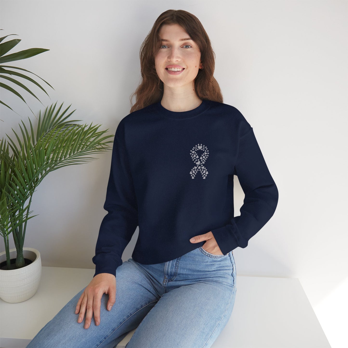 Lung Cancer Awareness Heart Ribbon Crewneck Sweatshirt – Support & Strength Sweater (8 Color Options)