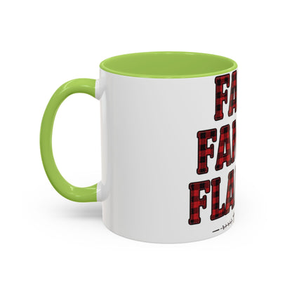 Faith, Family & Flannel Accent Mug | 11oz & 15oz Christian Coffee Cup (Multiple Colors)
