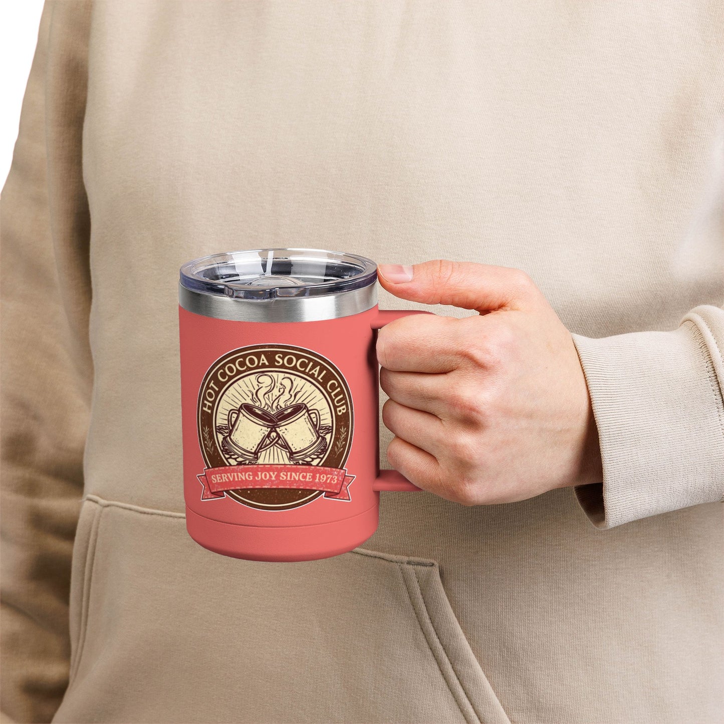 Hot Cocoa Social Club Insulated Coffee Tumbler | Cozy Vintage Mug | Double-Wall Stainless Steel Holiday Drinkware