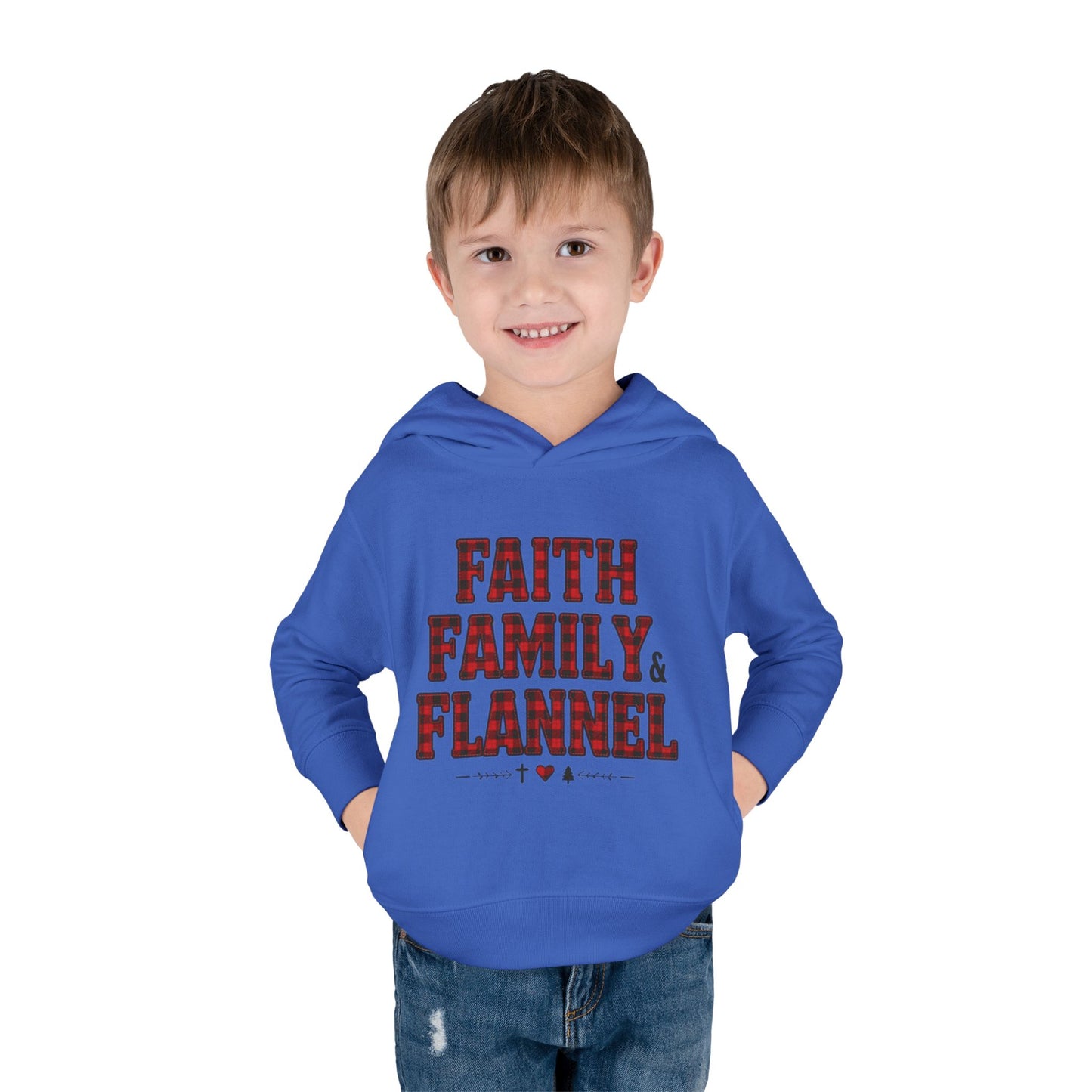 Faith, Family & Flannel Toddler Hoodie | Cozy Christian Fall & Holiday Sweatshirt (15 Colors)