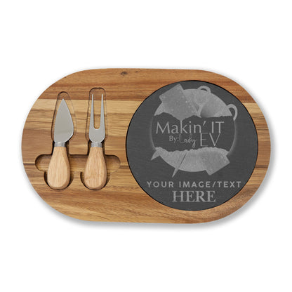 Custom Engraved Charcuterie Board with Slate Insert – Personalized Acacia Serving Board