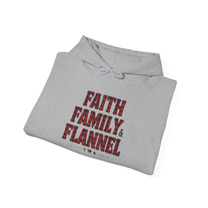 Faith, Family & Flannel Adult Hoodie | Cozy Christian Fall & Holiday Sweatshirt (8 Colors)