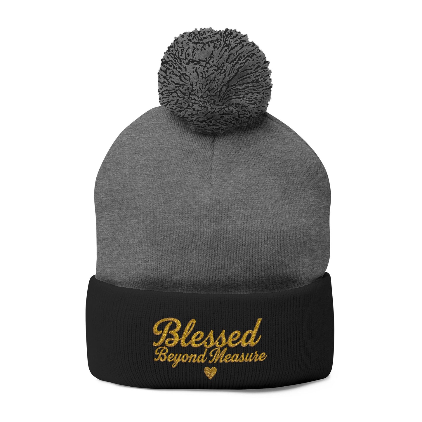 Blessed Beyond Measure Pom Pom Beanie – Embroidered Faith Winter Hat (10 Colors)