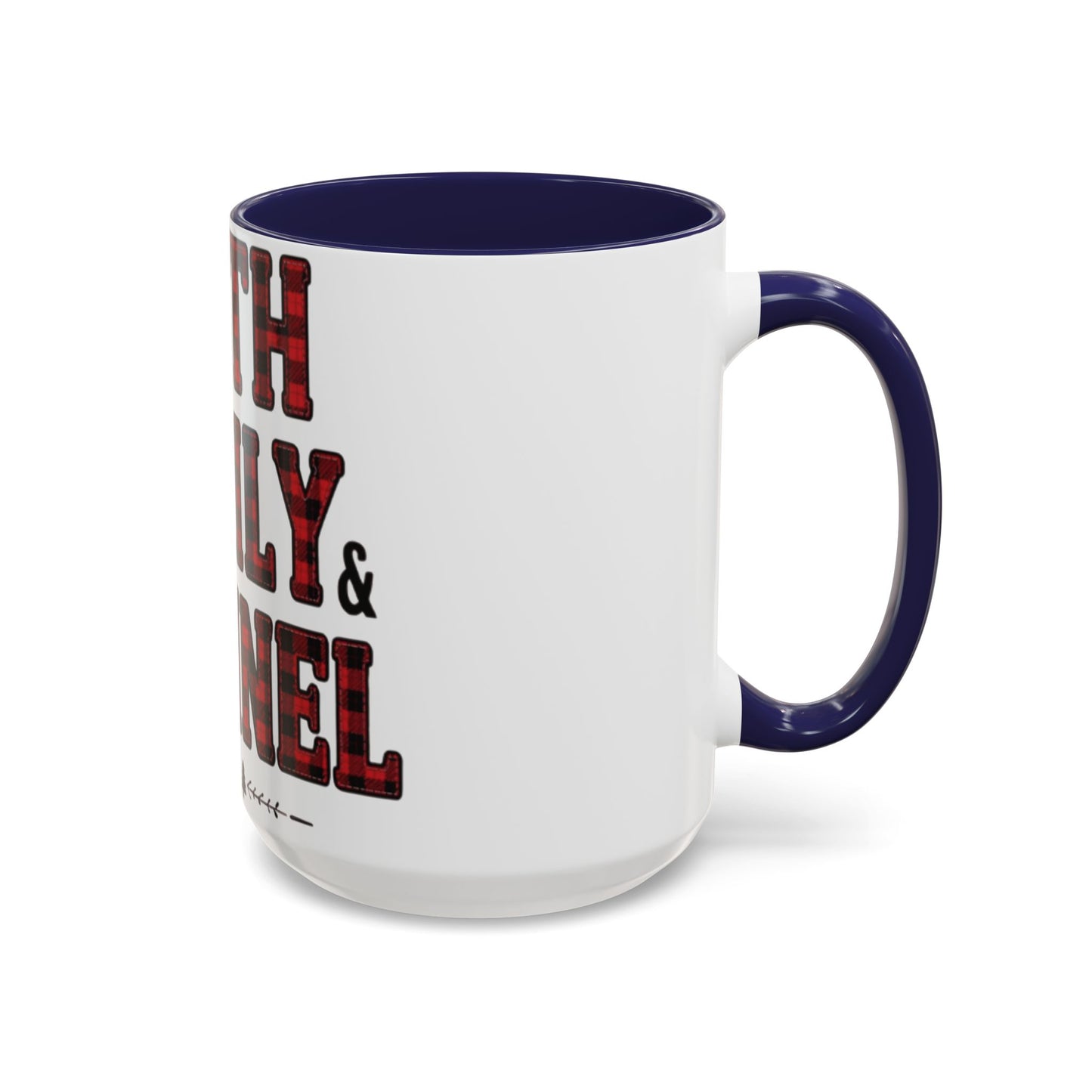Faith, Family & Flannel Accent Mug | 11oz & 15oz Christian Coffee Cup (Multiple Colors)
