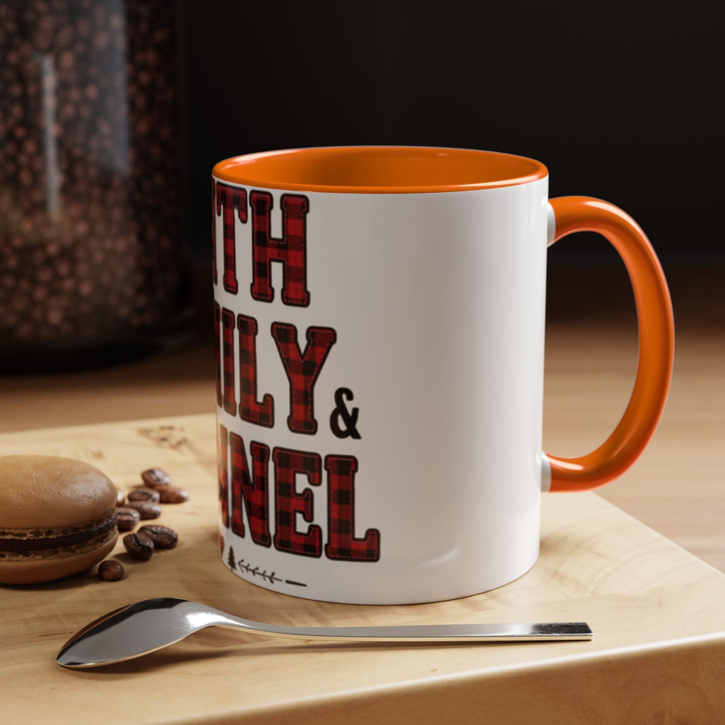 Faith, Family & Flannel Accent Mug | 11oz & 15oz Christian Coffee Cup (Multiple Colors)