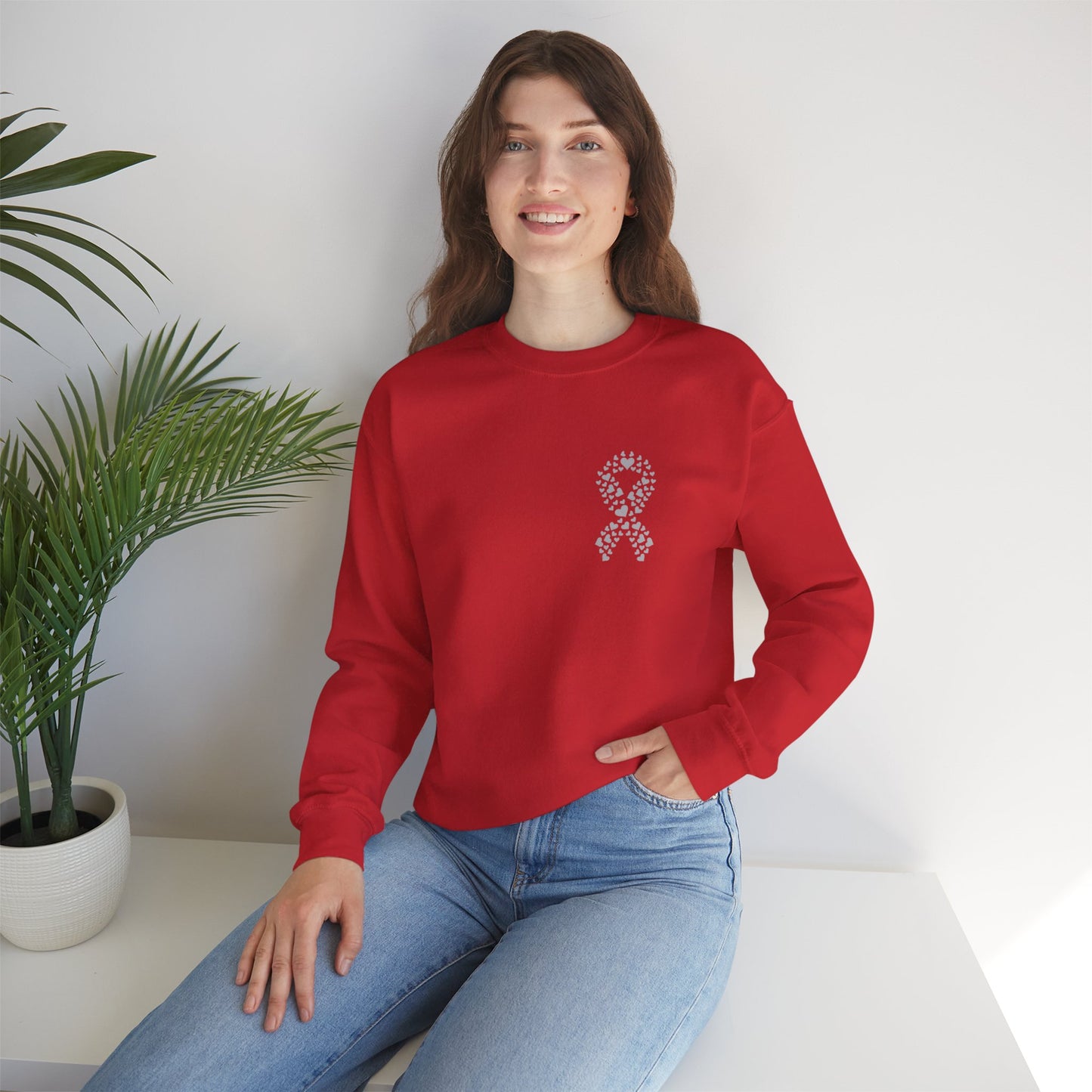 Lung Cancer Awareness Heart Ribbon Crewneck Sweatshirt – Support & Strength Sweater (8 Color Options)