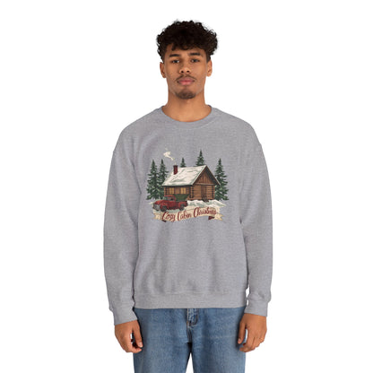 Cozy Cabin Christmas Crewneck Sweatshirt | Rustic Red Truck Holiday Sweater (9 Color Options)