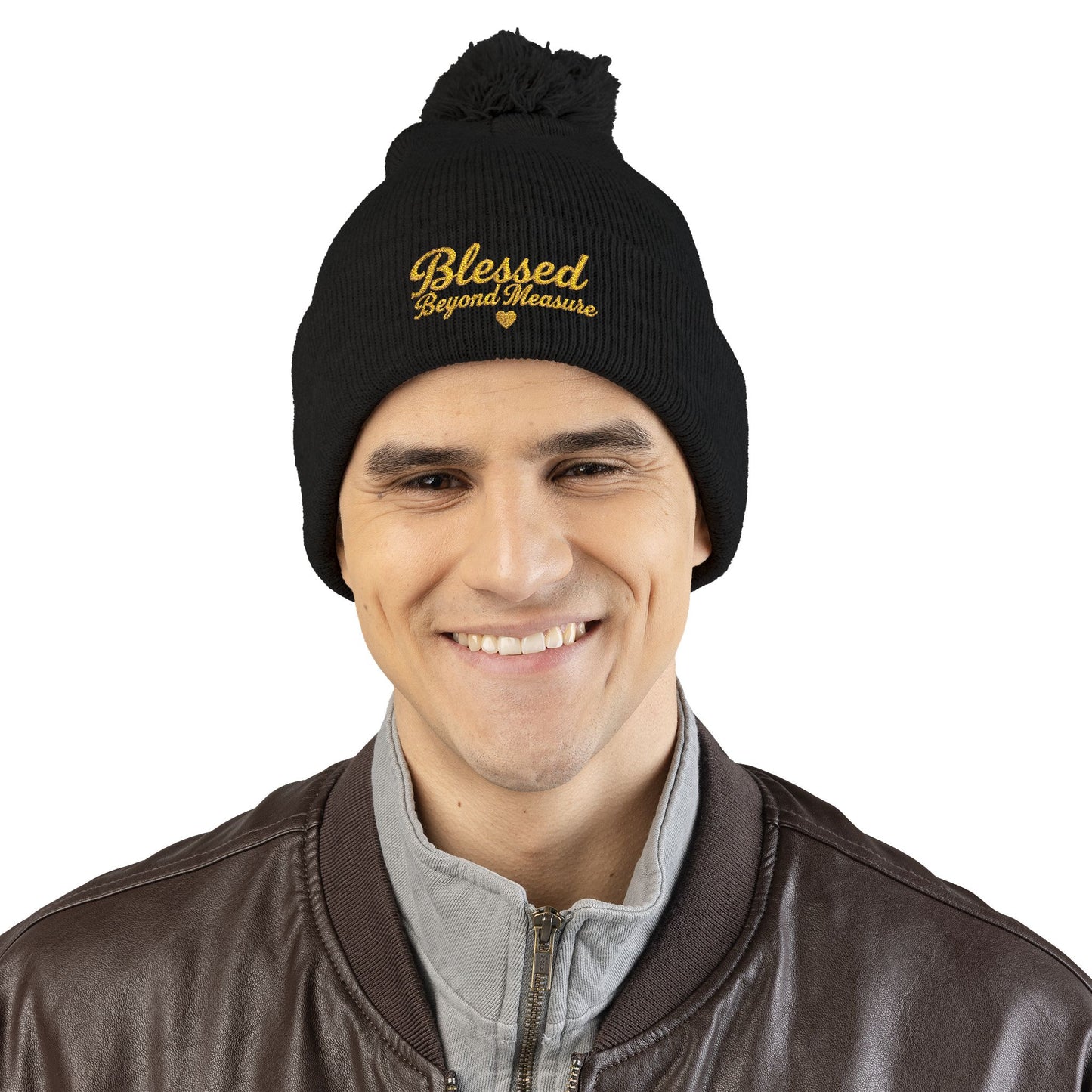 Blessed Beyond Measure Pom Pom Beanie – Embroidered Faith Winter Hat (10 Colors)