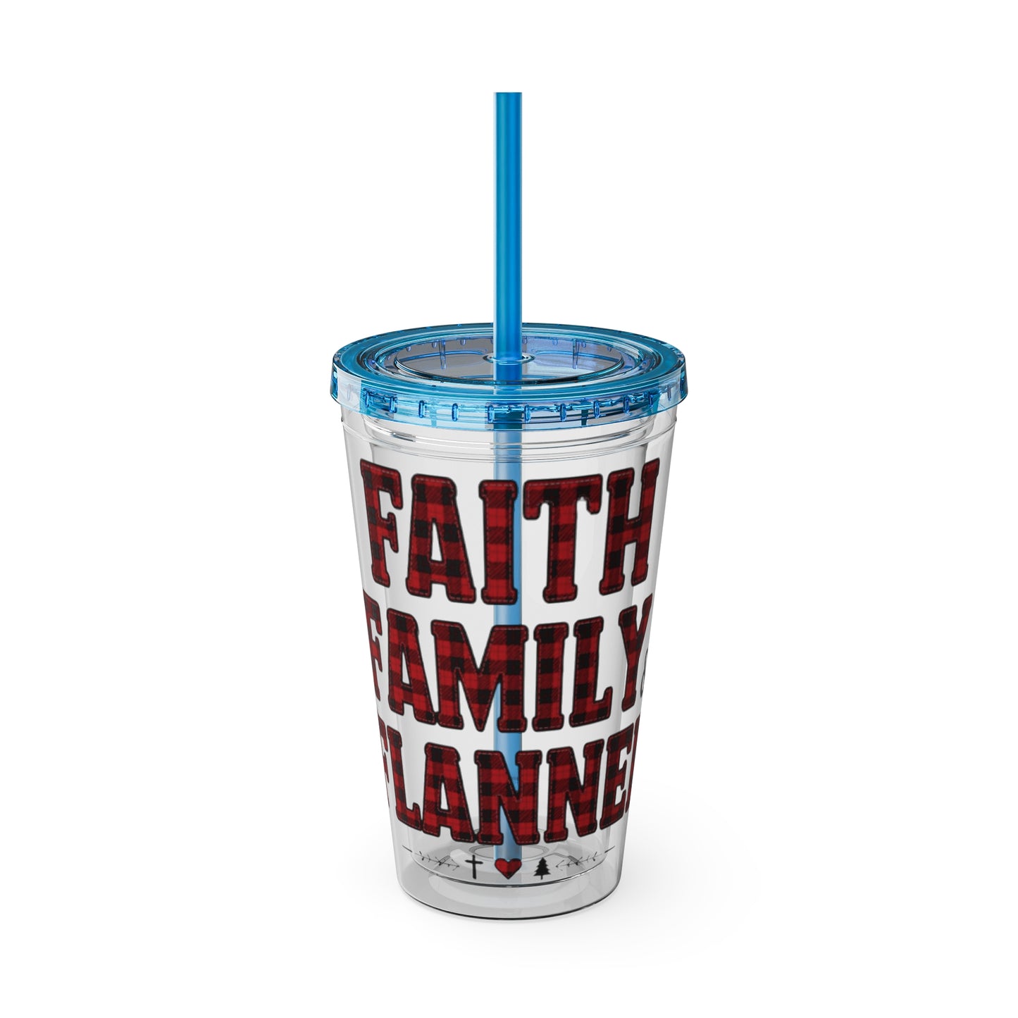 Faith, Family & Flannel Acrylic Tumbler with Straw | Christian Buffalo Plaid Cup (9 Color Options)
