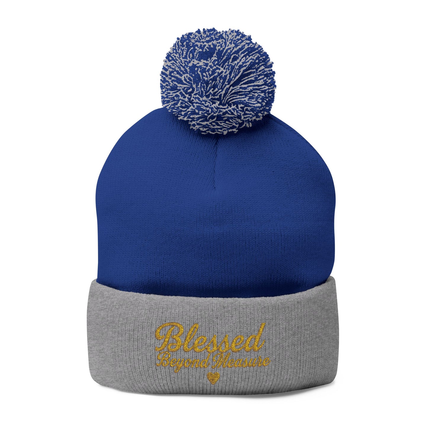 Blessed Beyond Measure Pom Pom Beanie – Embroidered Faith Winter Hat (10 Colors)