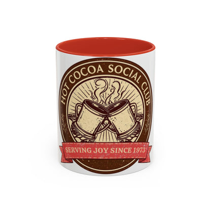 Hot Cocoa Social Club Accent Mug | Vintage Holiday Coffee Cup (11oz & 15oz, Multiple Colors)