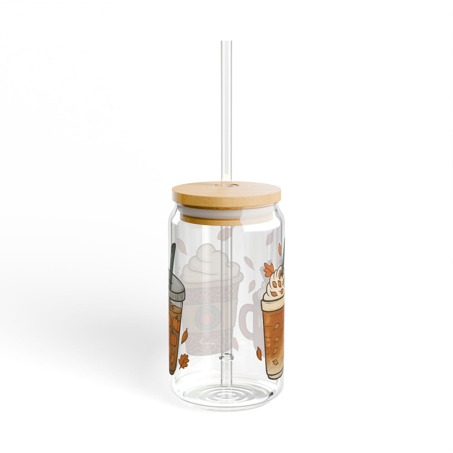 Pumpkin Spice Sipper Glass | Fall Iced Coffee Cup with Bamboo Lid & Glass Straw | Autumn Aesthetic Drinkware