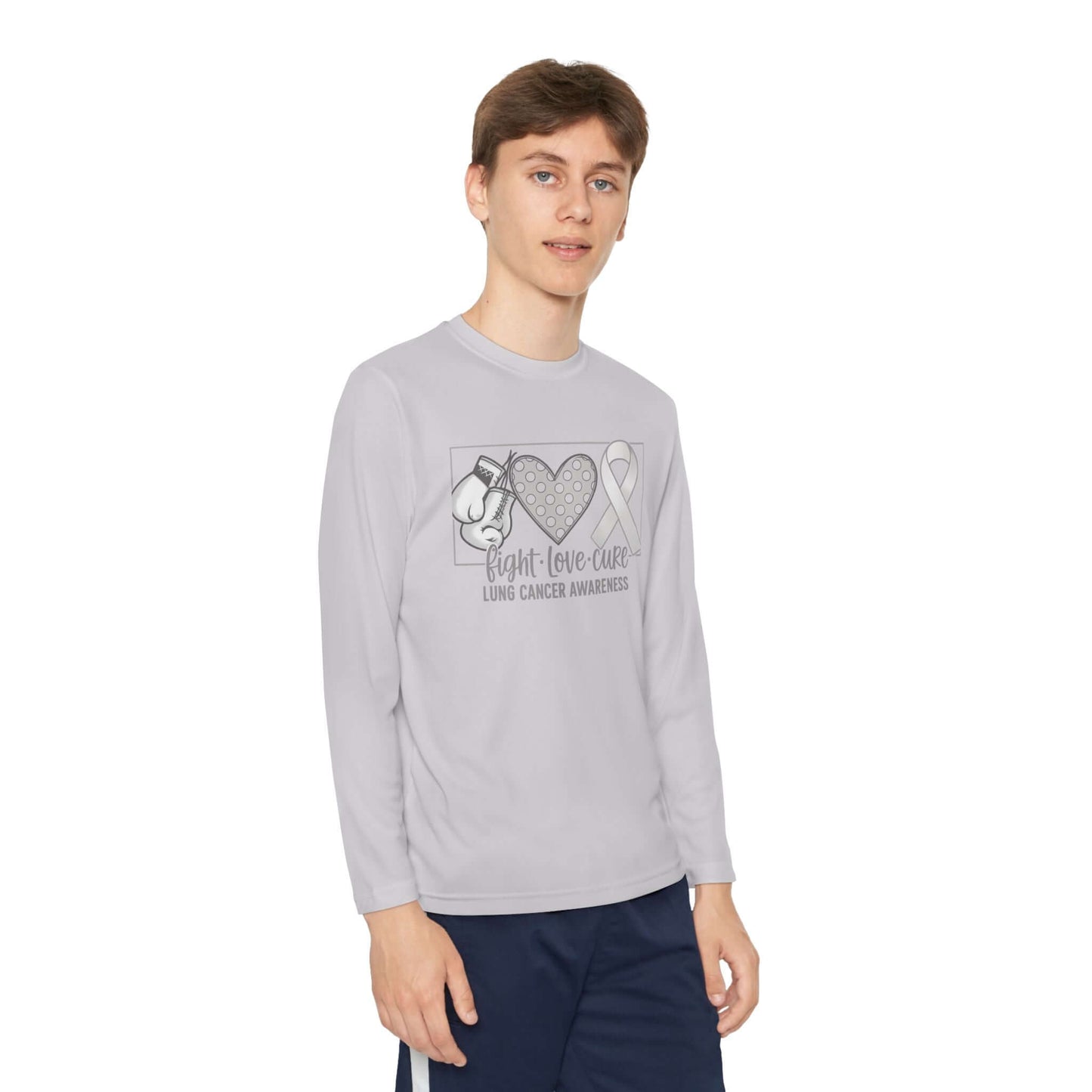 Fight Love Cure Lung Cancer Awareness Youth Long Sleeve Shirt | Kids Awareness Tee