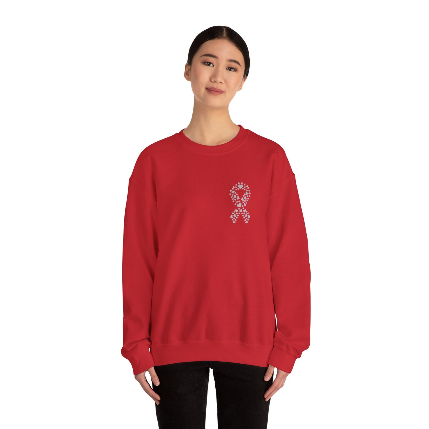 Lung Cancer Awareness Heart Ribbon Crewneck Sweatshirt – Support & Strength Sweater (8 Color Options)