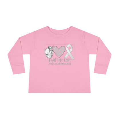 Fight Love Cure Lung Cancer Awareness Toddler Long Sleeve Shirt | Kids Support Tee
