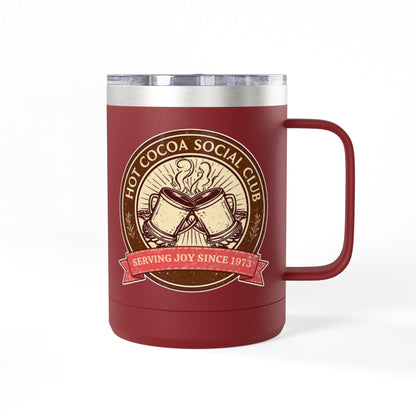 Hot Cocoa Social Club Insulated Coffee Tumbler | Cozy Vintage Mug | Double-Wall Stainless Steel Holiday Drinkware