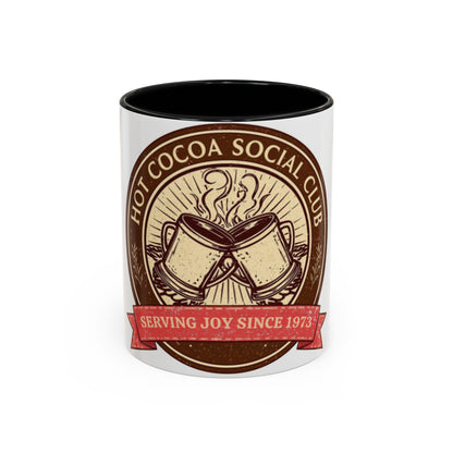 Hot Cocoa Social Club Accent Mug | Vintage Holiday Coffee Cup (11oz & 15oz, Multiple Colors)