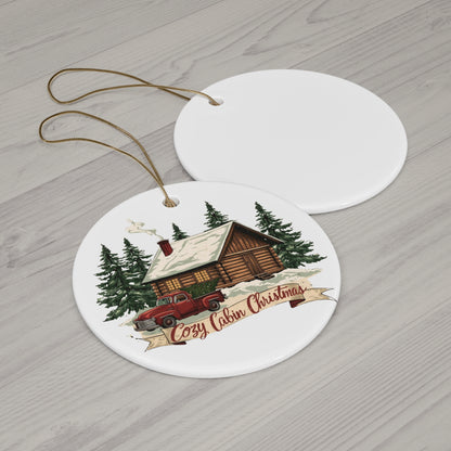 Cozy Cabin Christmas Ceramic Ornament | Rustic Holiday Cabin Ornament | Vintage Truck Christmas Décor (4 Shape Options)