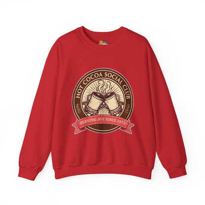 Hot Cocoa Social Club Crewneck Sweatshirt | Vintage Holiday Pullover | Cozy Winter “Serving Joy Since 1973” Sweatshirt