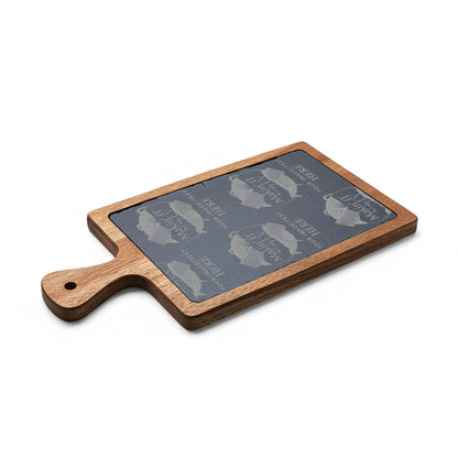 Custom Engraved Charcuterie Board with Slate Insert – Personalized Acacia Serving Board