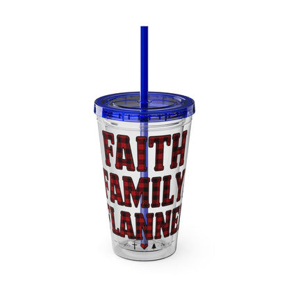 Faith, Family & Flannel Acrylic Tumbler with Straw | Christian Buffalo Plaid Cup (9 Color Options)