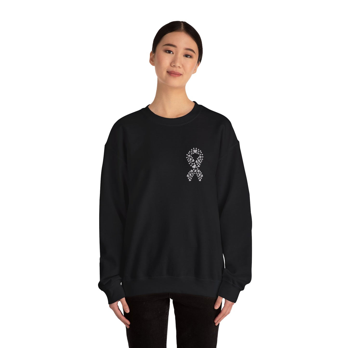 Lung Cancer Awareness Heart Ribbon Crewneck Sweatshirt – Support & Strength Sweater (8 Color Options)