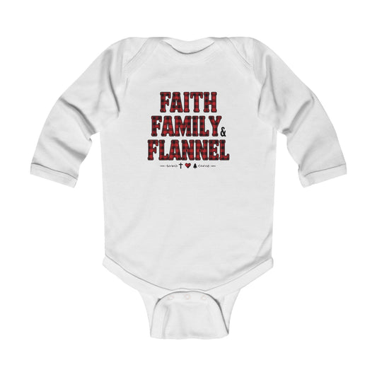 Faith, Family & Flannel Infant Onesie | Cozy Christian Baby Bodysuit (7 Colors)