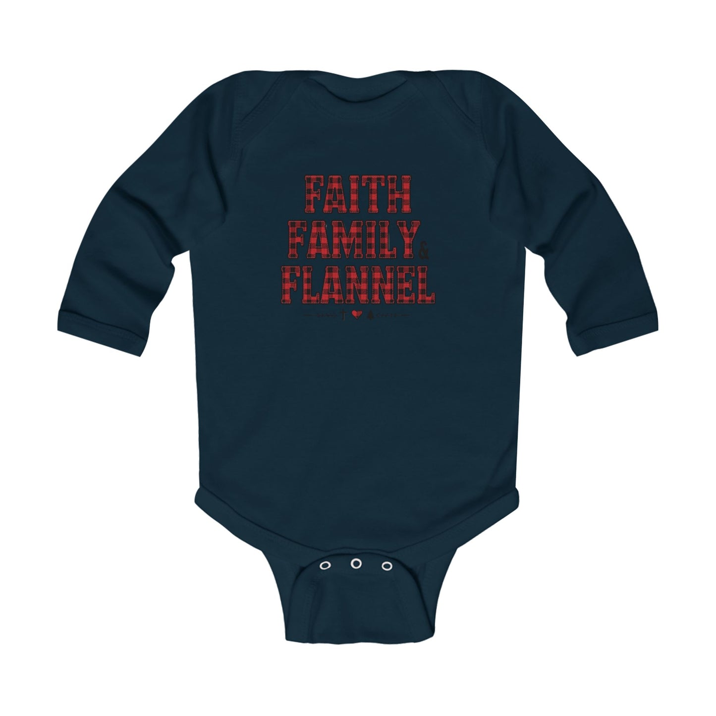 Faith, Family & Flannel Infant Onesie | Cozy Christian Baby Bodysuit (7 Colors)