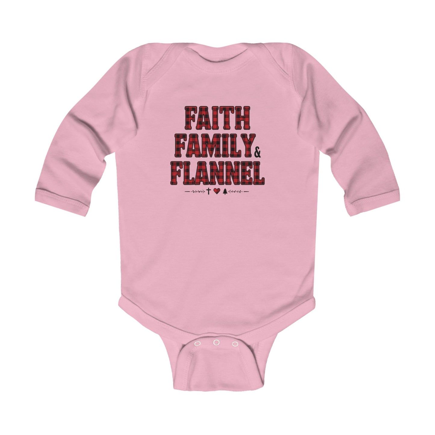 Faith, Family & Flannel Infant Onesie | Cozy Christian Baby Bodysuit (7 Colors)