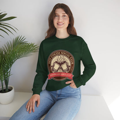 Hot Cocoa Social Club Crewneck Sweatshirt | Vintage Holiday Pullover | Cozy Winter “Serving Joy Since 1973” Sweatshirt