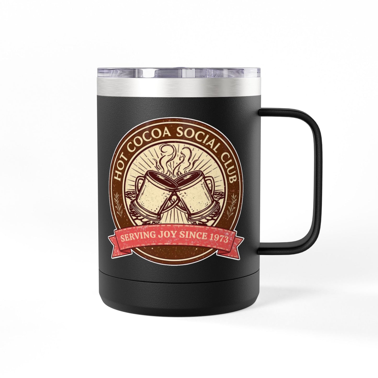 Hot Cocoa Social Club Insulated Coffee Tumbler | Cozy Vintage Mug | Double-Wall Stainless Steel Holiday Drinkware