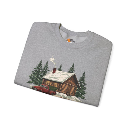Cozy Cabin Christmas Crewneck Sweatshirt | Rustic Red Truck Holiday Sweater (9 Color Options)