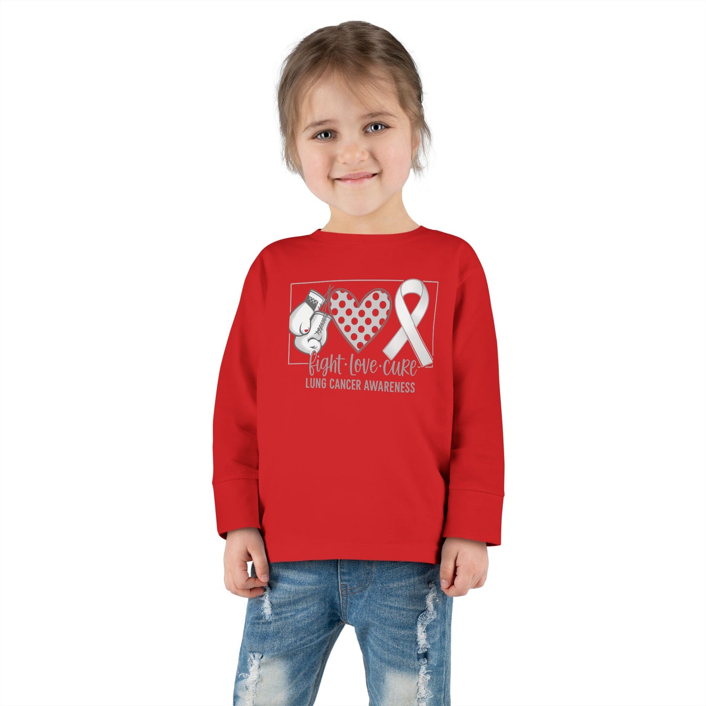 Fight Love Cure Lung Cancer Awareness Toddler Long Sleeve Shirt | Kids Support Tee