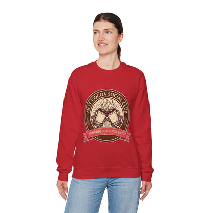 Hot Cocoa Social Club Crewneck Sweatshirt | Vintage Holiday Pullover | Cozy Winter “Serving Joy Since 1973” Sweatshirt