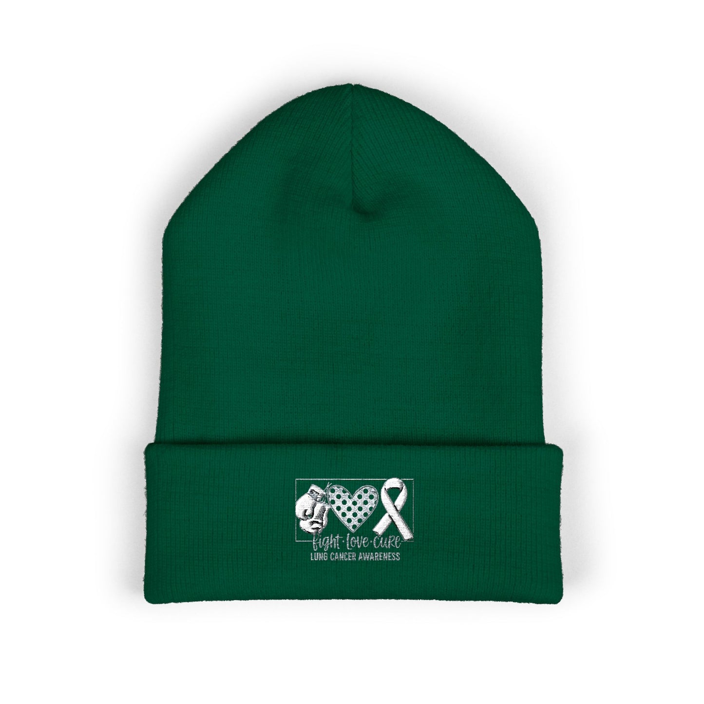 Fight Love Cure Lung Cancer Awareness Embroidered Beanie | Unisex Knit Hat